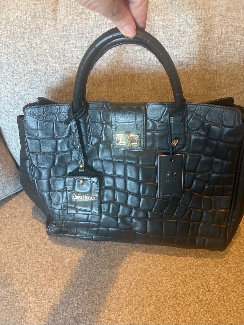 Black Croc-Embossed Leather Tote